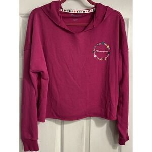 Champion Sweatshirt Hot Pink Medium Hoodie Crop‎ Top Logo Womens Flower Sporty